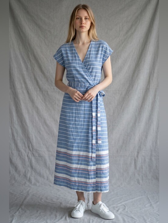 Marine Layer Dresses & Skirts - Marine Layer Blue Striped Wrap Midi Dress Size S Excellent Condition